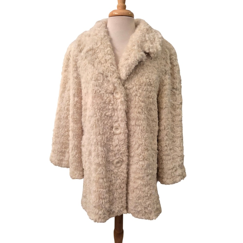 Kristen Blake Cream Faux Fur Coat Ivory Sherpa Teddy Jacket Large 59988
